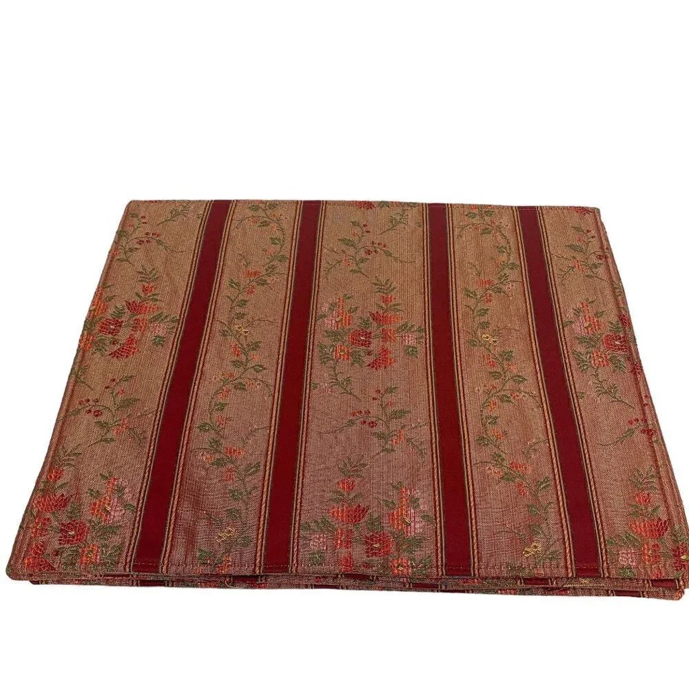 Patricia Spratt Tapestry Floral Placemats Set of 4 Brown Red Reversible NWT